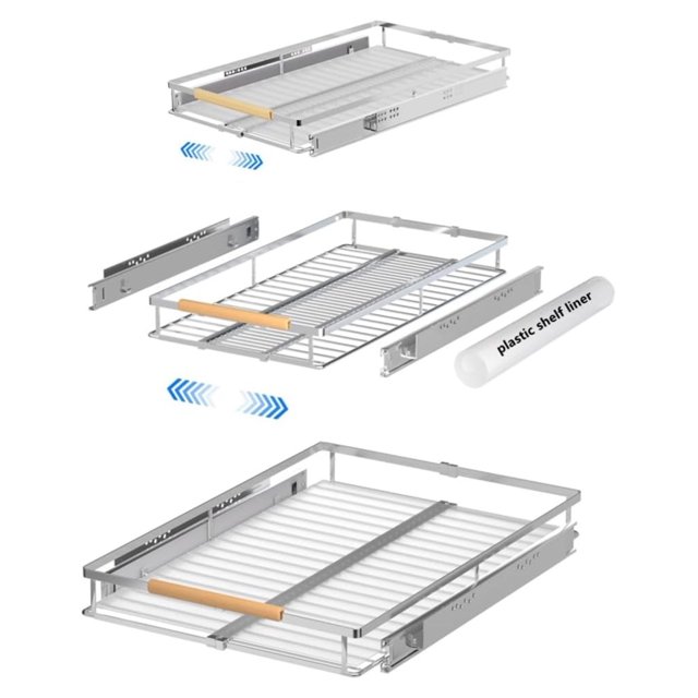 Expandable Pull Out Drawer, Slide Out Shelves Heavy Duty Metal