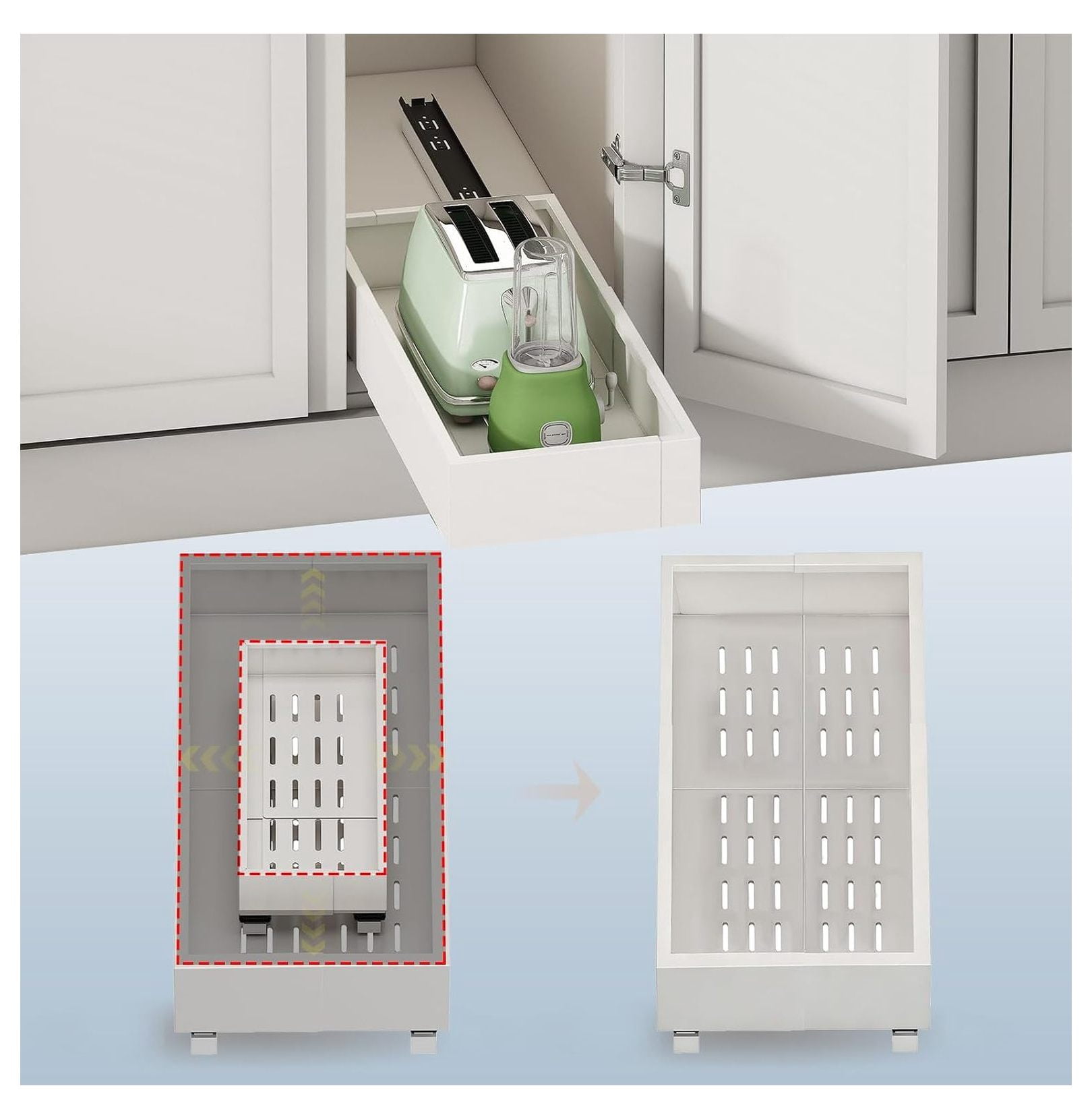 Deep Storage Locker Expandable Pull Out Cabinet Organizer, Adjustable 7-11 inch Wide 17-24 ...