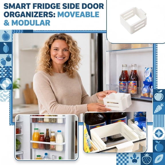 Expandable Refrigerator Side Door Storage Bin Movable Fridge Organizer Container for Kitchen Pantry Cabinet and Cold Storage Management for Modern Home Organization, White