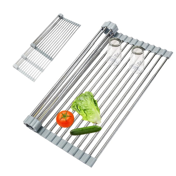 Expandable Roll-UP Dish Drying Rack-Large Stainless Steel Dish Drainer Over The Sink for Kitchen Countertop,Extendable & Rollable.