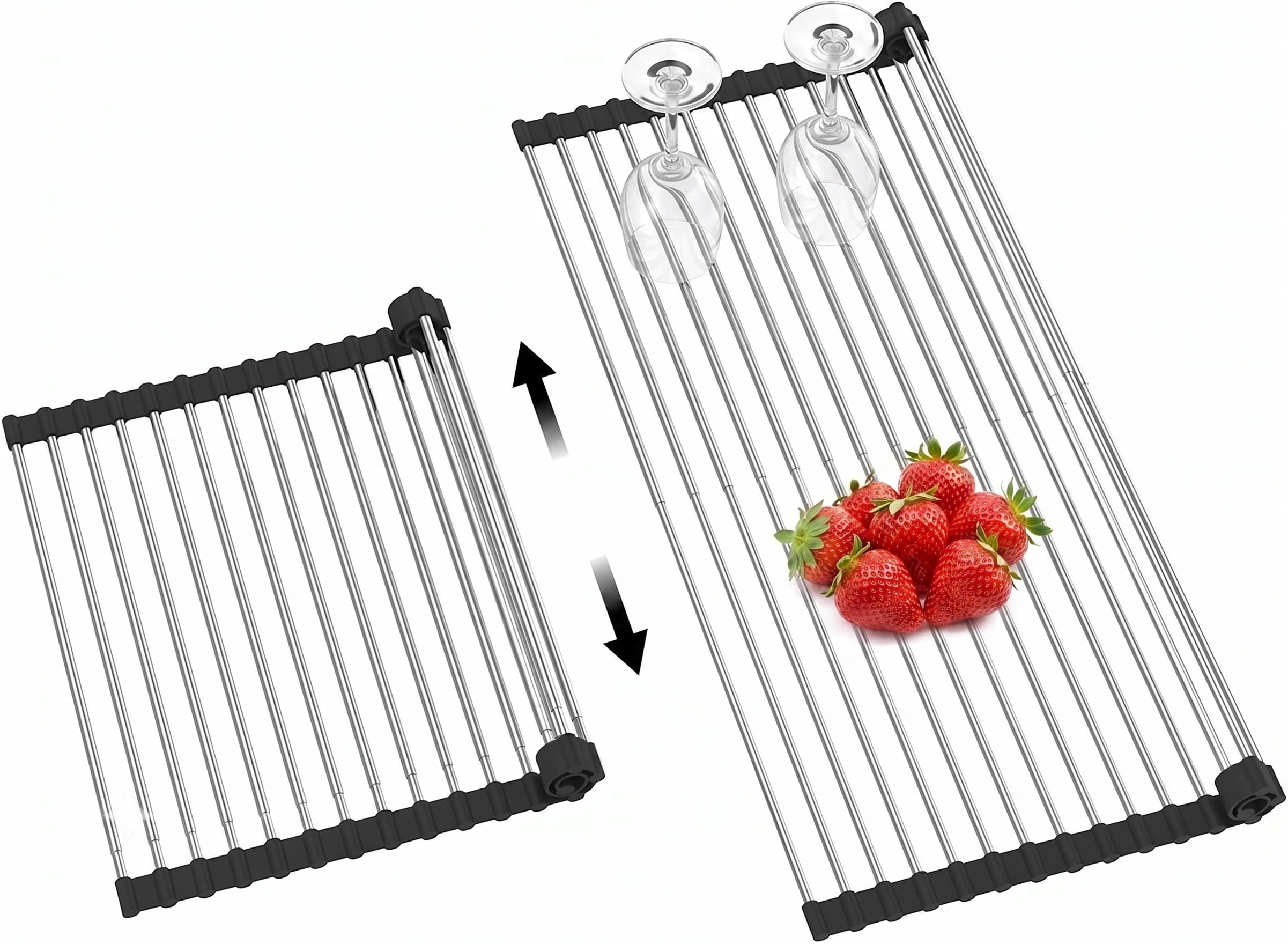 Expandable Roll Up Dish Drying Rack Over Sink, Black Stainless Steel ...