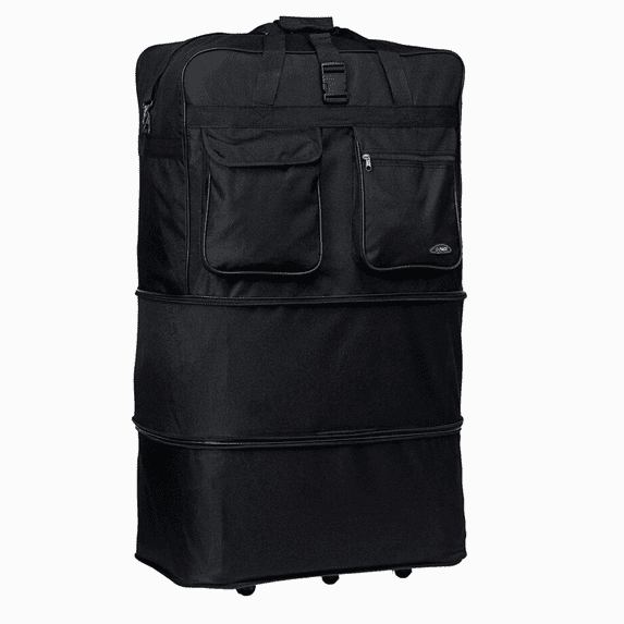 Expandable Rolling Duffel Bag Wheeled Spinner Suitcase Duffel Bag Luggage 30 inch L Black