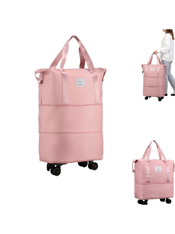 Expandable Rolling Duffle Bag with Wheels Carry-On Under Seat Luggage, Foldable Travel Duffel for Overnight & Weekend Trips (Pink)