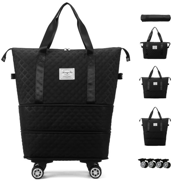 Expandable Rolling Travel Bag With 360° Detachable Wheels Trolley Sleeve Pocket Foldable Luggage Bag Waterproof Carry On Overnight Tote Duffle Bag For Home Storage Gym Moving Camping