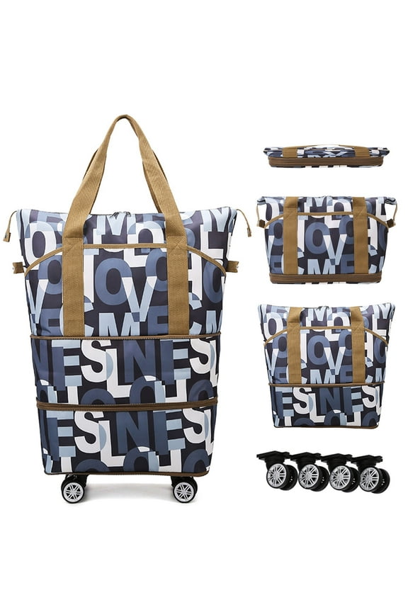 Expandable Rolling Travel Bag, w/ 4 Detachable 360° Wheels & Trolley Sleeve, Foldable Luggage Bag Waterproof Carry On Overnight Tote Storage Duffle Bag for Gym House Moving Camping