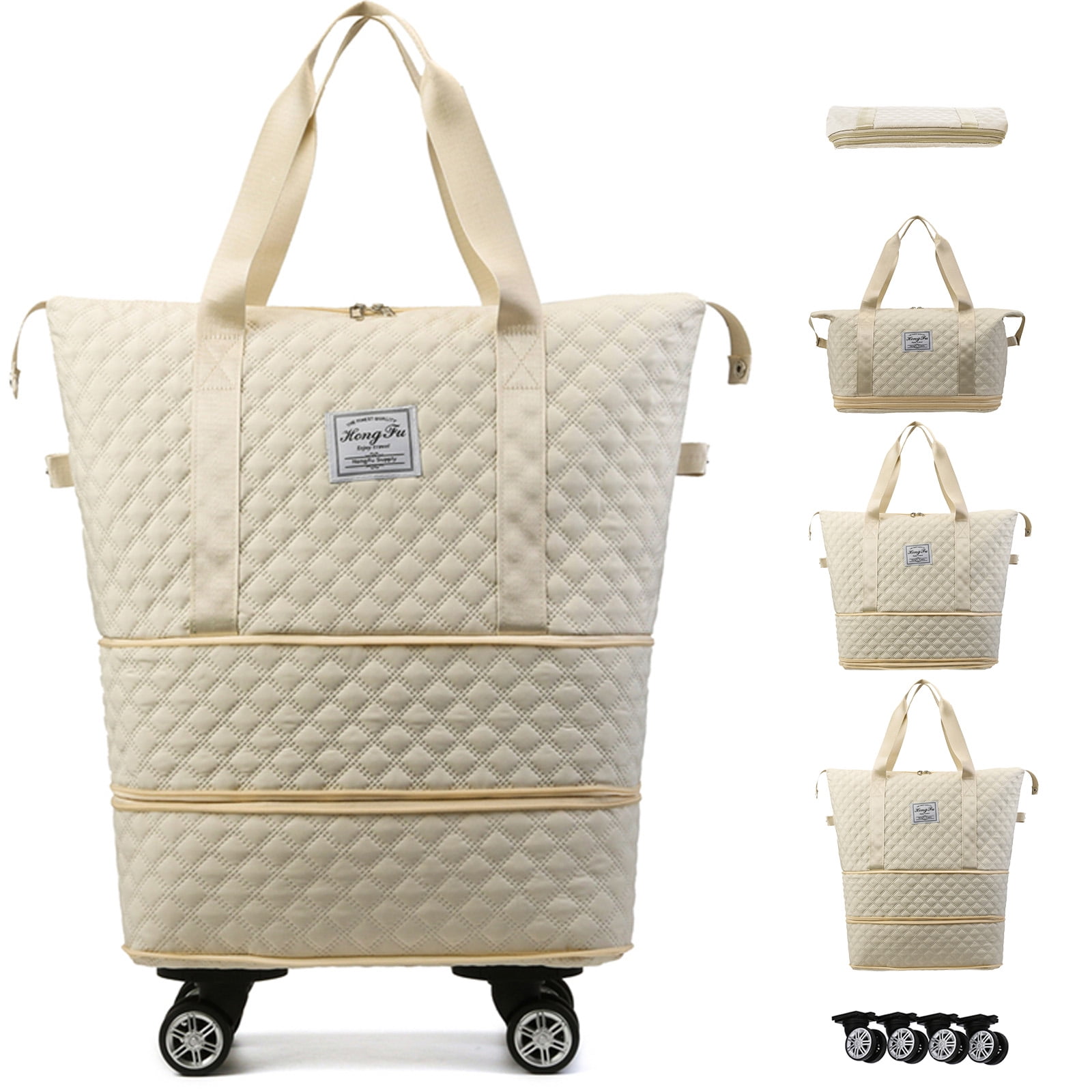 fold up travel tote bag Plus 1 It is ideal for storing extra items or making impromptu trips to the grocery store Expandable Rolling Travel Bag With