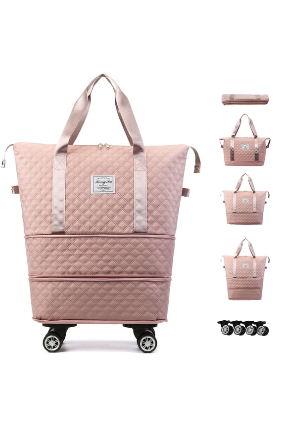 Expandable Rolling Travel Bag With 360° Detachable Wheels Trolley Sleeve Pocket Foldable Luggage Bag Waterproof Carry On Overnight Tote Duffle Bag For Home Storage Gym Moving Camping