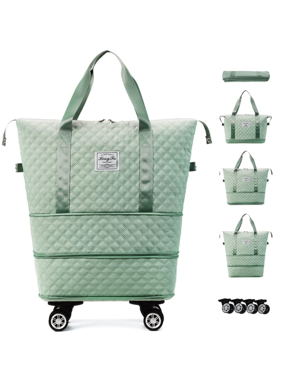 Expandable Rolling Travel Bag With 360° Detachable Wheels Trolley Sleeve Pocket Foldable Luggage Bag Waterproof Carry On Overnight Tote Duffle Bag For Home Storage Gym Moving Camping