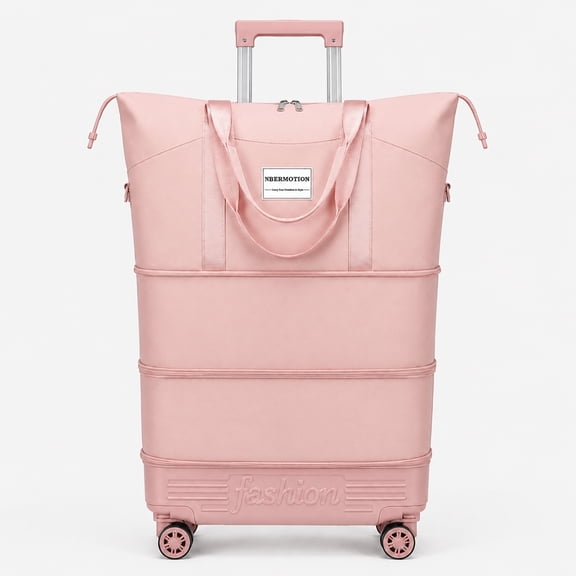 Expandable Rolling Travel Bag with Removable Wheels & Pull Handle, 3-Layer Large Capacity Wheeled Duffle Tote, Foldable Lightweight Carry-On Style Weekender Overnight Bag for Women