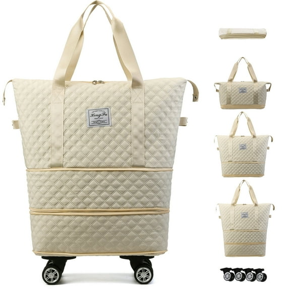 Expandable Rolling Travel Bag With 360° Detachable Wheels Trolley Sleeve Pocket Foldable Luggage Bag Waterproof Carry On Overnight Tote Duffle Bag For Home Storage Gym Moving Camping