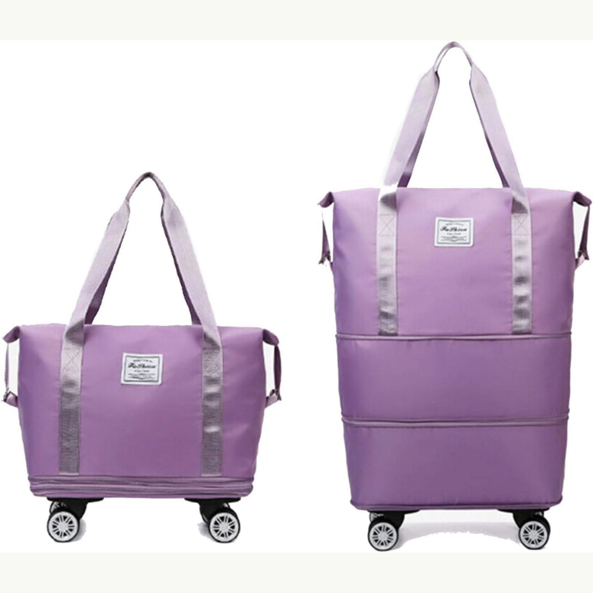 Expandable Rolling Wheeled Duffle Bag, 26" Spinner Suitcase Foldable Luggage, Waterproof Lightweight Traveling Oxford Suitcase, Duffel Travel Bag Large Capacity for Women Men, Light Purple