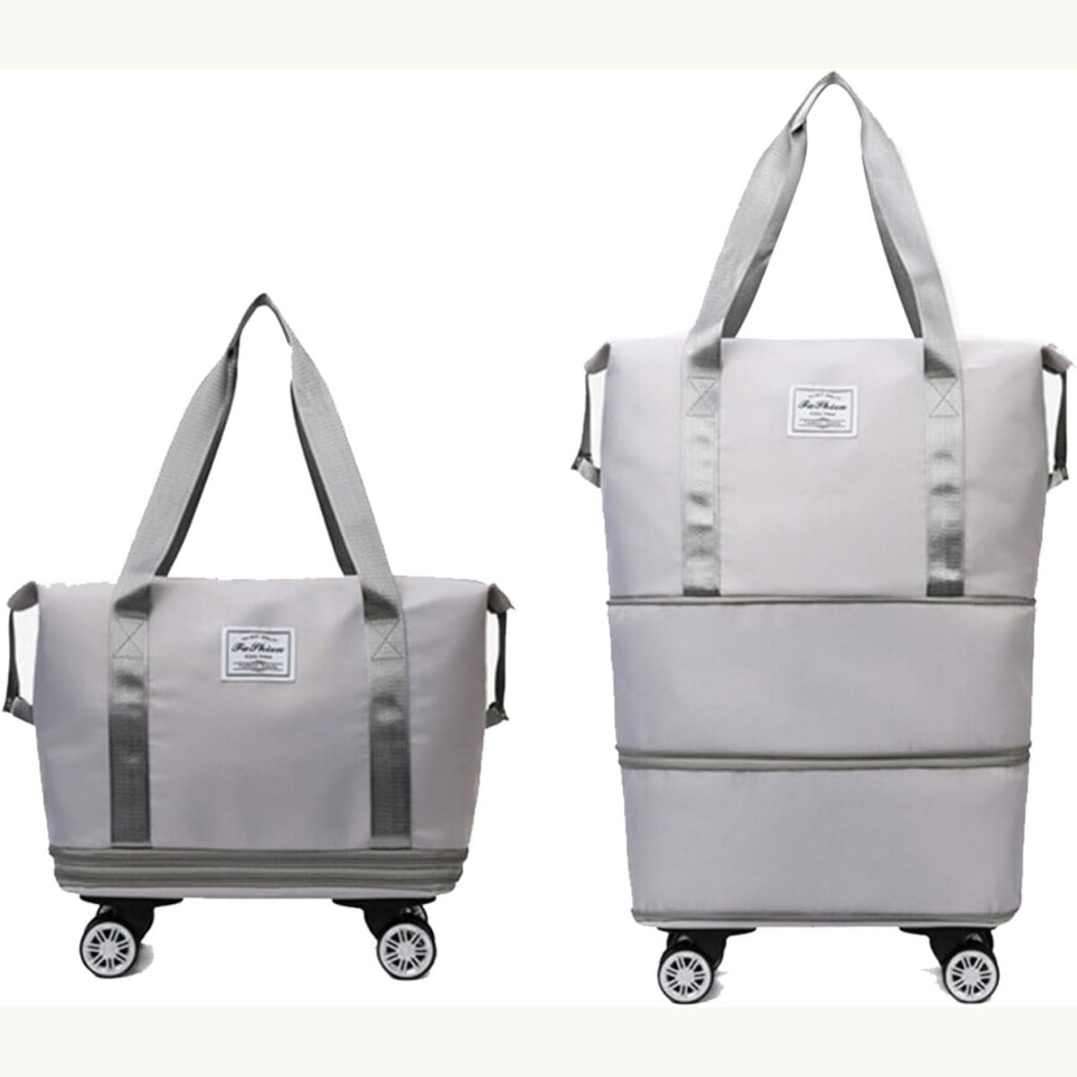 Expandable Rolling Wheeled Duffle Bag Spinner Suitcase Foldable Luggage, 26" Duffel Travel Bags Large Capacity, Waterproof Lightweight Traveling Oxford Suitcase for Men Women, Grey
