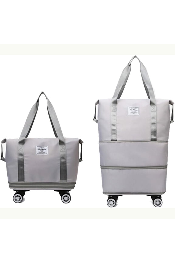 Expandable Rolling Wheeled Duffle Bag Spinner Suitcase Foldable Luggage, 26" Duffel Travel Bags Large Capacity, Waterproof Lightweight Traveling Oxford Suitcase for Men Women, Grey
