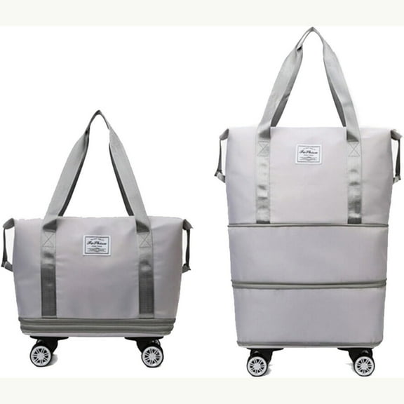 Expandable Rolling Wheeled Duffle Bag Spinner Suitcase Foldable Luggage, 26" Duffel Travel Bags Large Capacity, Waterproof Lightweight Traveling Oxford Suitcase for Men Women, Grey