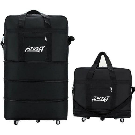 Expandable Rolling Wheeled Duffle Bag Spinner Suitcase Foldable Luggage Expandable (32in), Black