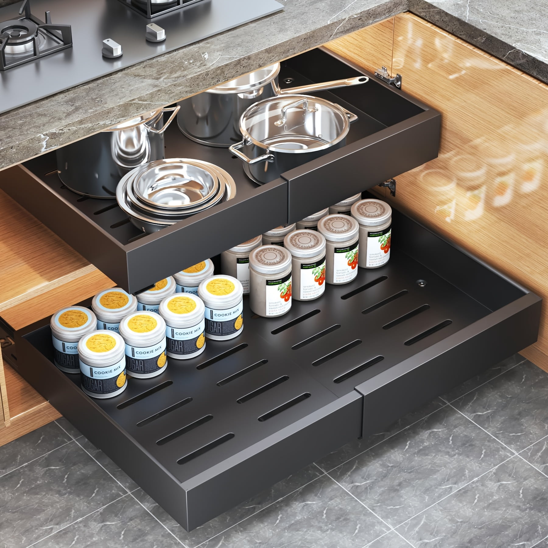 Expandable Rust-Resistant Pull-Out Cabinet Organizers,Heavy-Duty Carbon ...