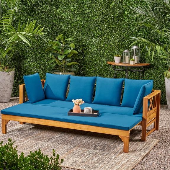 Expandable Rustic Long Beach Daybed, Made From Wood With Water- Textiles Construction, Upholstery Fabrics
