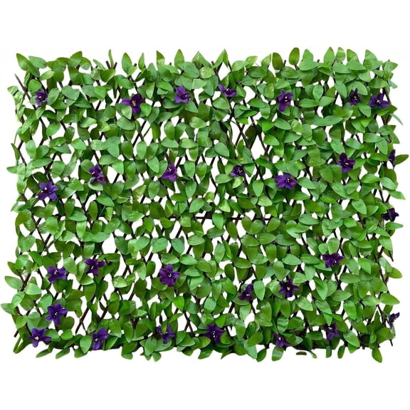 Expandable  Screen with  Orchid , Willow Trellis Fence with Artificial Greenery Leaves, Decorative Outdoor  Fence Panel for Balcony, Patio, Garden & Backyard, 120" x 22"