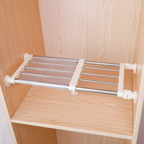 Expandable Shelf Divider Telescopic Wardrobe System Shelf Wall-Mounted Storage Shelf for Bedroom, Kitchen and Bathroom, No Drilling Required, Ivory 40-60cm, weight capacity 15-20 kg
