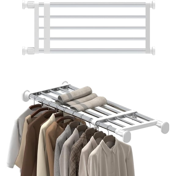 Expandable Shelf Rod Closet System 5-Bar Telescopic Heavy Duty Clothes Hanger Adjustable DIY Storage Organizer Shoe Rack