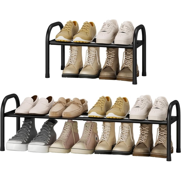 Expandable Shoe Organizer, 1-Tier  Shoe Rack for Closet, Up to 8 Pairs Adjustable rage for Front Door Entrance,  Standing Organizer for Entryway, Black