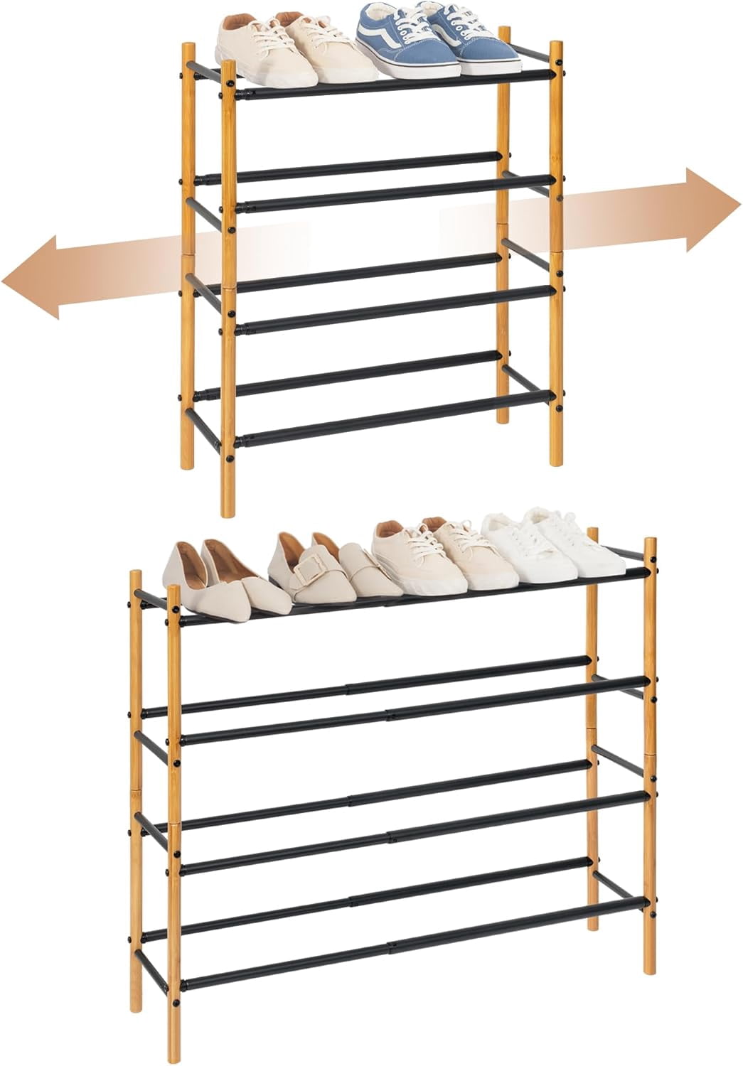 Expandable Shoe Rack, 12 Pairs Stackable Small Shoe Rack, Metal ...