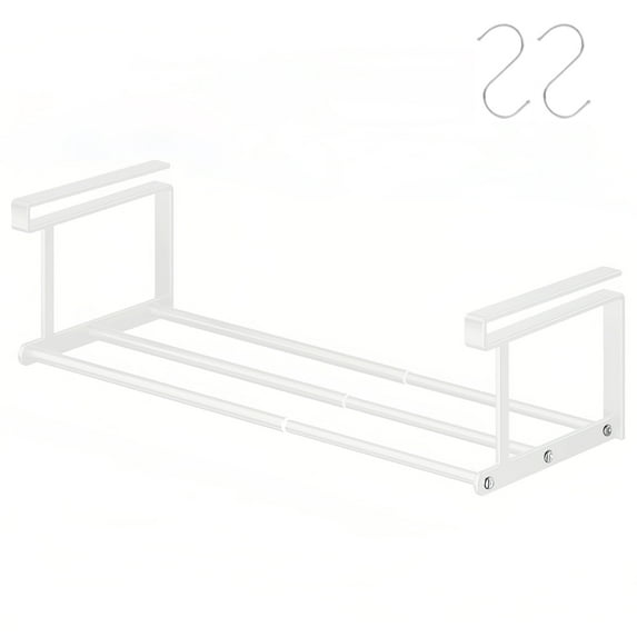 Expandable Shoe Rack, 19.69 - 35.43 Inches White Retractable Under Cabinet Shelf Hanging for Closet, Entryway, Corner, Garage, Space-Saving and Heavy Duty Metal, with 2 S-Hooks