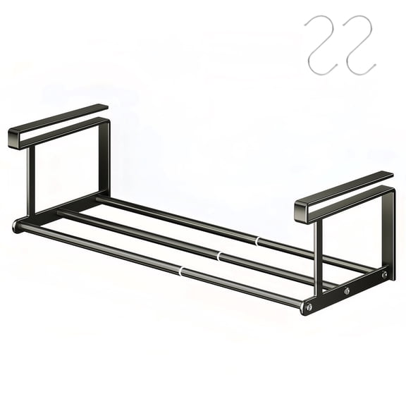 Expandable Shoe Rack, 19.69 - 35.43 Inches Black Retractable Under Cabinet Shelf Hanging for Closet, Entryway, Corner, Garage, Space-Saving and Heavy Duty Metal, with 2 S-Hooks