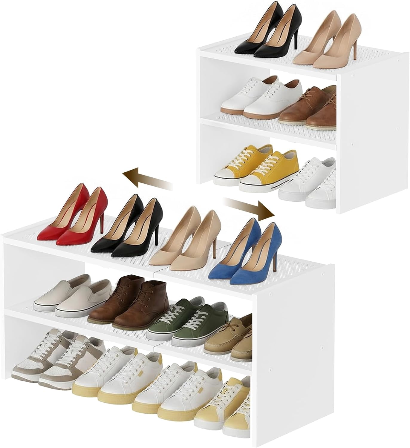 Expandable Shoe Rack, 2-Tier Adjustable Entryway Shoe Organizer ...