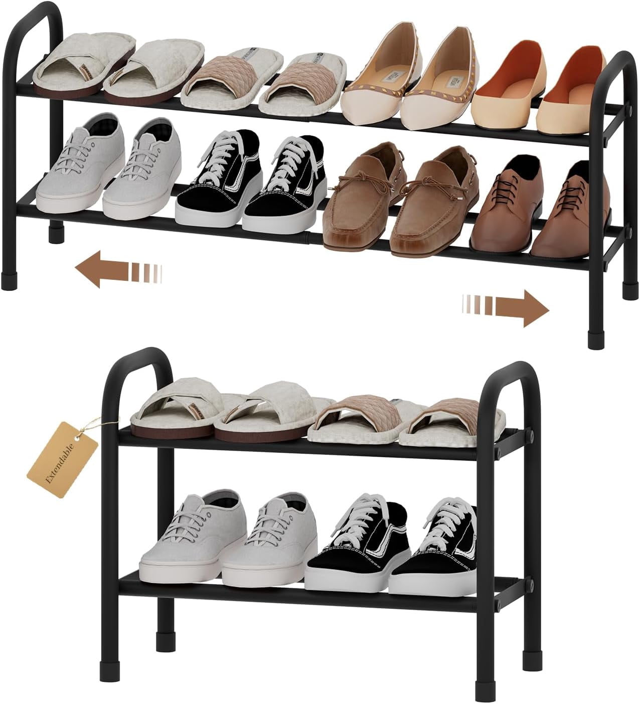 Expandable Shoe Rack, 2-Tier Metal Small Shoe Rack, Adjustable Shoes ...