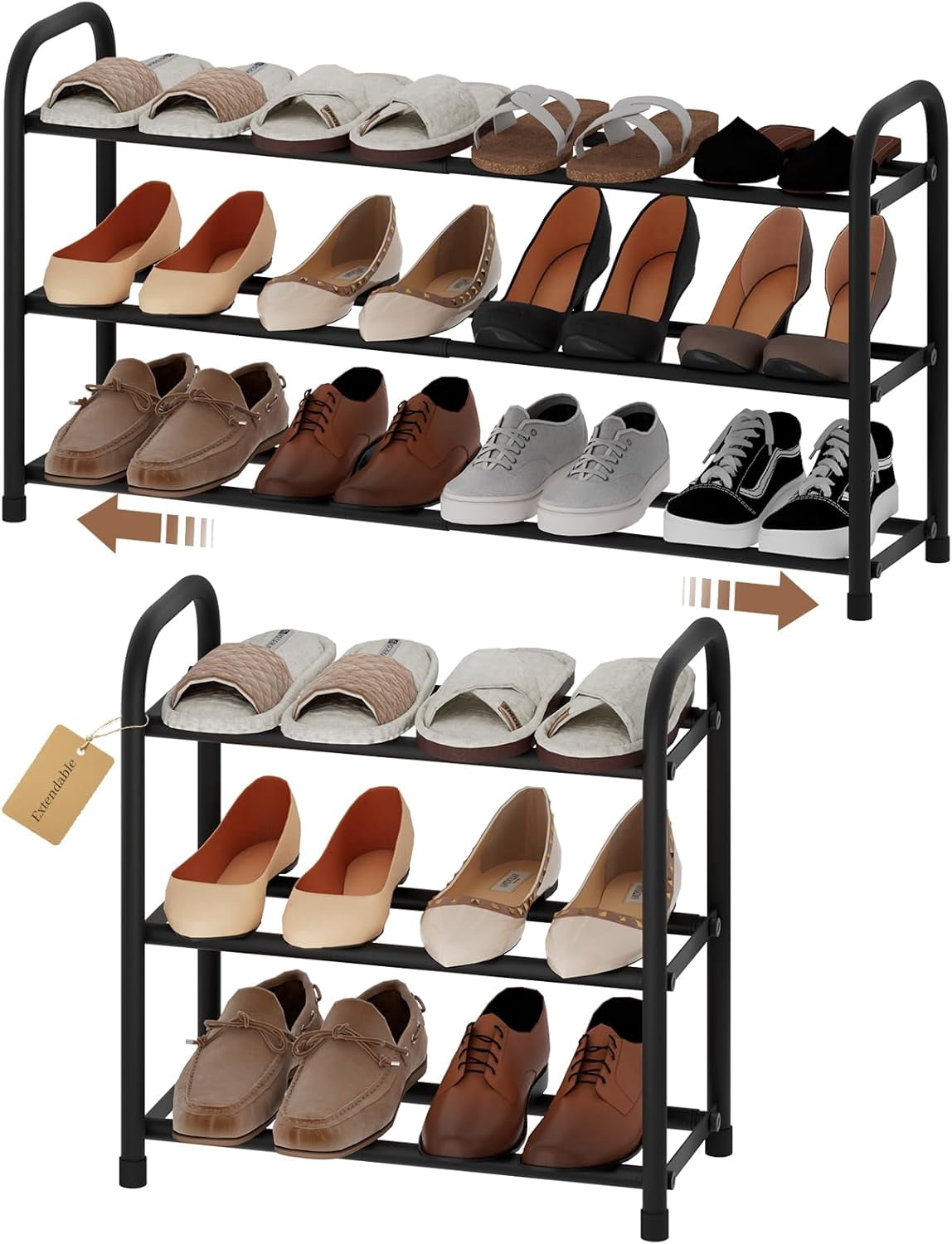 Expandable Shoe Rack, 3-Tier Metal Small Shoe Rack, Adjustable Shoes ...