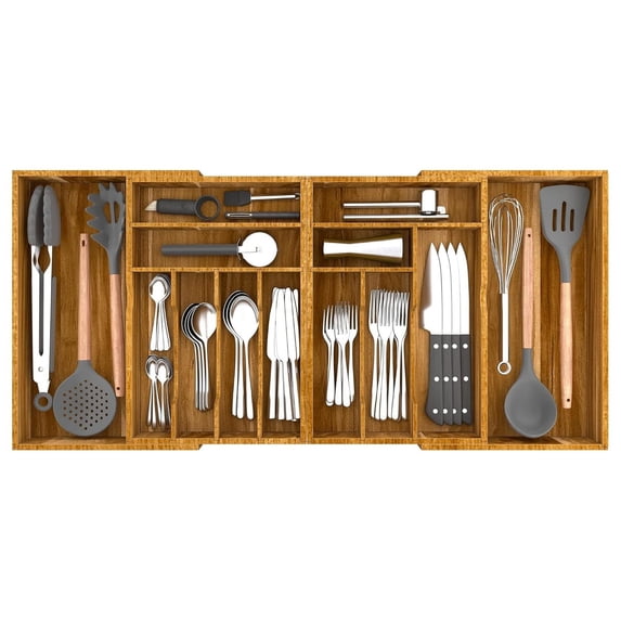 Expandable Silverware Drawer Organizer 22-37 Inch Wood Cutlery Tray ...