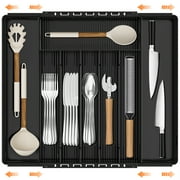 Expandable Silverware Drawer Organizer, Adjustable Acrylic Utensil Tray for Kitchen Storage, Cutlery Drawer Organizer with 8 Compartments, Medium, Black