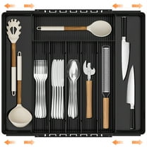 Expandable Silverware Drawer Organizer, Adjustable Acrylic Utensil Tray for Kitchen Storage, Cutlery Drawer Organizer with 8 Compartments, Medium, Black