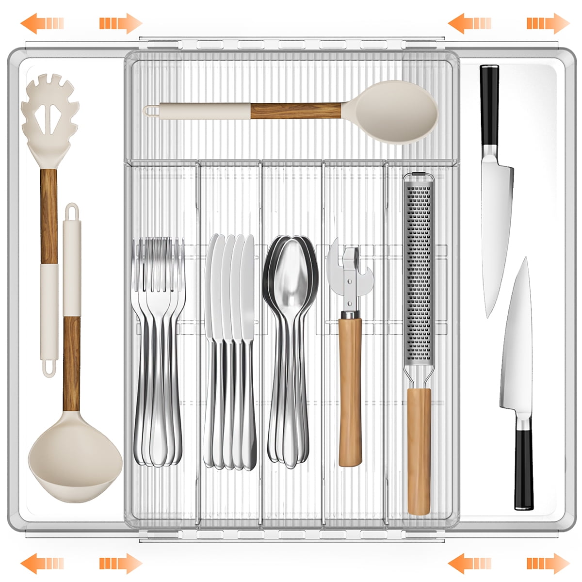 Expandable Silverware Drawer Organizer, Adjustable Acrylic Utensil Tray for Kitchen Storage, Cutlery Drawer Organizer with 8 Compartments, Medium, Clear - Walmart.com