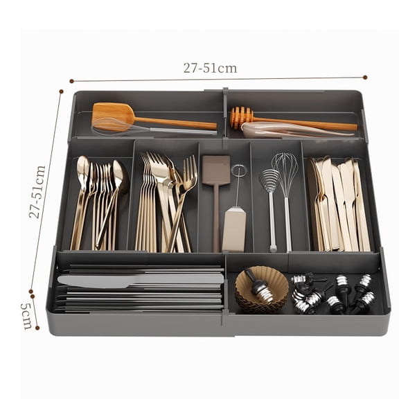Dintonin Expandable Silverware Drawer Organizer, Adjustable Kitchen Utensil Tray, Plastic Cutlery Flatware Organizer for Forks Spoons Knives, Removable Space Saving Drawer Divider