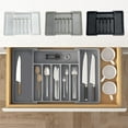 thumbnail image 1 of Expandable Silverware Drawer Organizer | Large Adjustable Plastic Utensil Tray | 6-8 Compartments | Fits Forks Knives Spoons Kitchen Tools | Food Grade | Gray or White | 15-22" Wide | 1 Piece, 1 of 8