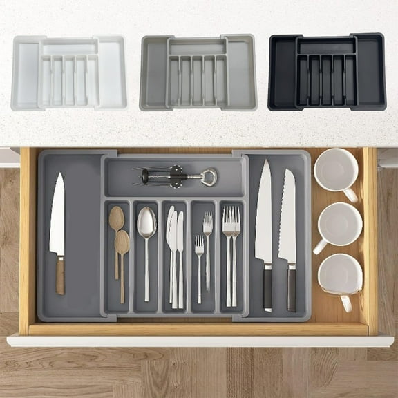Silverware Storage Box Expandable Silverware Drawer Organizer Adjustable Utensil Tray Kitchen Storage for Forks Knives JASKFLY