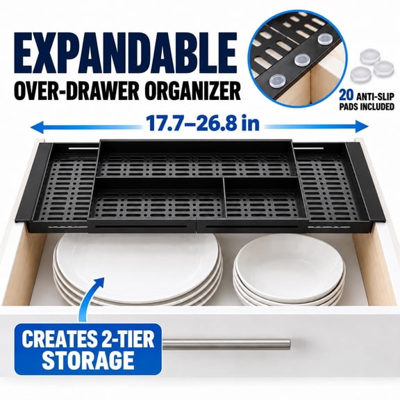 MeritMerce Expandable Silverware Drawer Organizer with 20 Anti-Slip Pads for Kitchen, 17.7 to 26.8 in, 1 Count