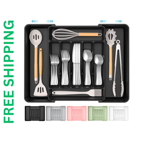 Expandable Silverware Organizer – Adjustable Kitchen Utensil Drawer Holder (Blac