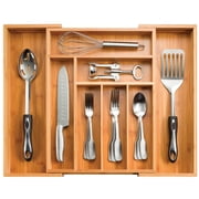 Expandable Bamboo Utensil Drawer Organizer, 17 Long, Adjustable 13 22.2 Wide, 2 Deep, Up to 8 Compartments for Cutlery, Flatware & Kitchen Tools