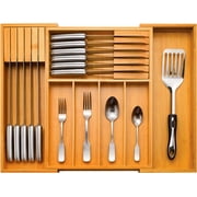 Expandable Silverware Organizer - Bamboo Kitchen Drawer Organizer, Utensil Holder - Drawer Organization and Storage in Kitchen, Bathroom or Bedroom