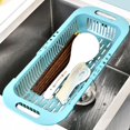 thumbnail image 1 of Expandable Sink Colander Basket, Plastic Strainer, Telescoping Drain Rack, for Kitchen Dishes, Cups, and Vegetables, Light Blue, by FAJHHA, 1 of 8