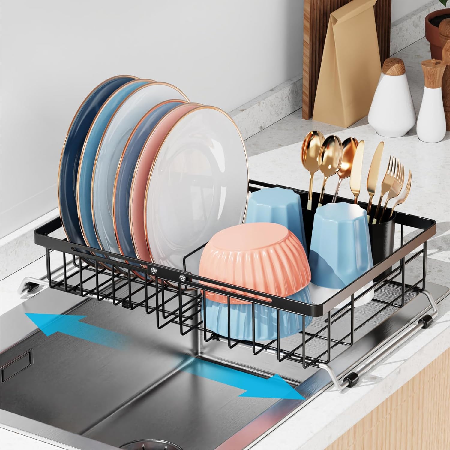 Expandable Sink Dish Drying Rack - Adjustable Capacity (12''-16.9''L ...