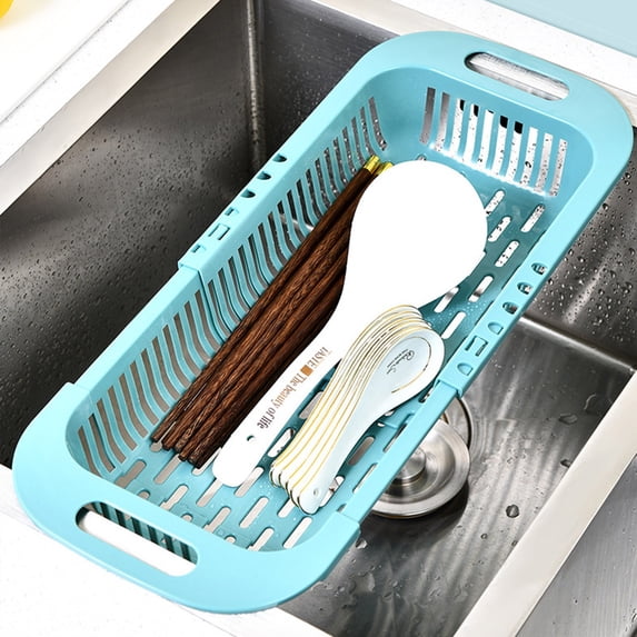 Expandable Sink Drying Rack & Dish Drainer Basket | Adjustable 35-45cm Kitchen Organizer for Plates, Utensils & Cleaning Supplies | White, Gray, Blue, Yellow