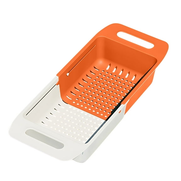 Expandable Sink Strainer Basket, Collapsible Over Sink Colander for Washing Vegetables Fruits Dishes, Adjustable Kitchen Strainer with Drain Hooks, Space Saving Foldable Rack