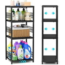 Expandable Slim Storage Shelf, 4 Tier Metal Shelving Unit for Bathroom Storage Organizer, Freestanding Narrow Shelf for Small Spaces, Open Floor Shelves for Bathroom, Laundry Room, Kitchen