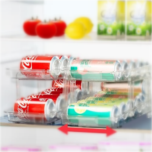 Expandable Soda Can Organizer 2 Pack, Adjustable Width Can Dispenser for Refrigerator 6.1''-9.38'' W, Drink Organizer for Fridge, Can Holder for Standard and Tall Can, Clear$$