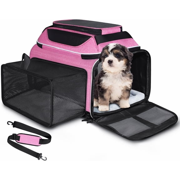Expandable Soft-Sided Pet Carrier in Pink 18x11x11 Inches for Small Cats and Dogs