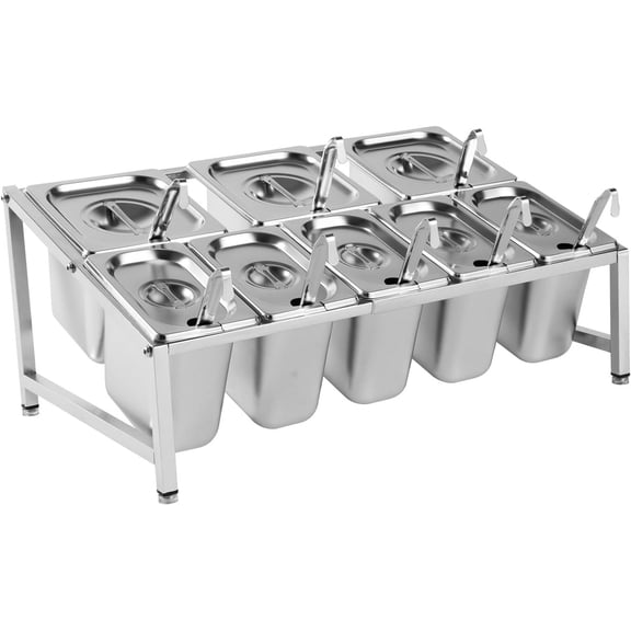 Expandable Spice Rack 13.38-24.6in, Stainless Organizer Shelf Countertop Holder with 1/6 1/9 Pans for Storing Various Spices, Condiments for Homes, Banquets,Restaurants, Hotels